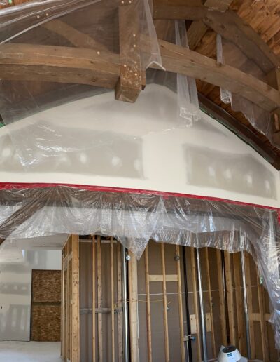 Perfectly done Drywall Installation under Timber Frame. Drywall and taping in a new house.