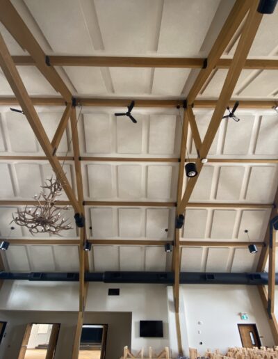 Sound Dampening Panels in a large vaulted room. A clean and practical product installed perfectly!