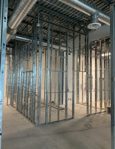 Steel Stud Framing in the midst of construction. Steel Beams and structures.