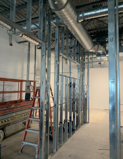 Steel Stud Framing in the midst of construction. Steel Beams and structures.